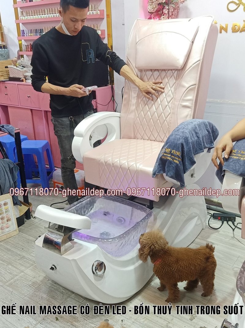 GHẾ NAIL MASSAGE CÓ ĐÈN LED- BỒN NGÂM CHÂN THUỶ TINH TRONG SUỐT