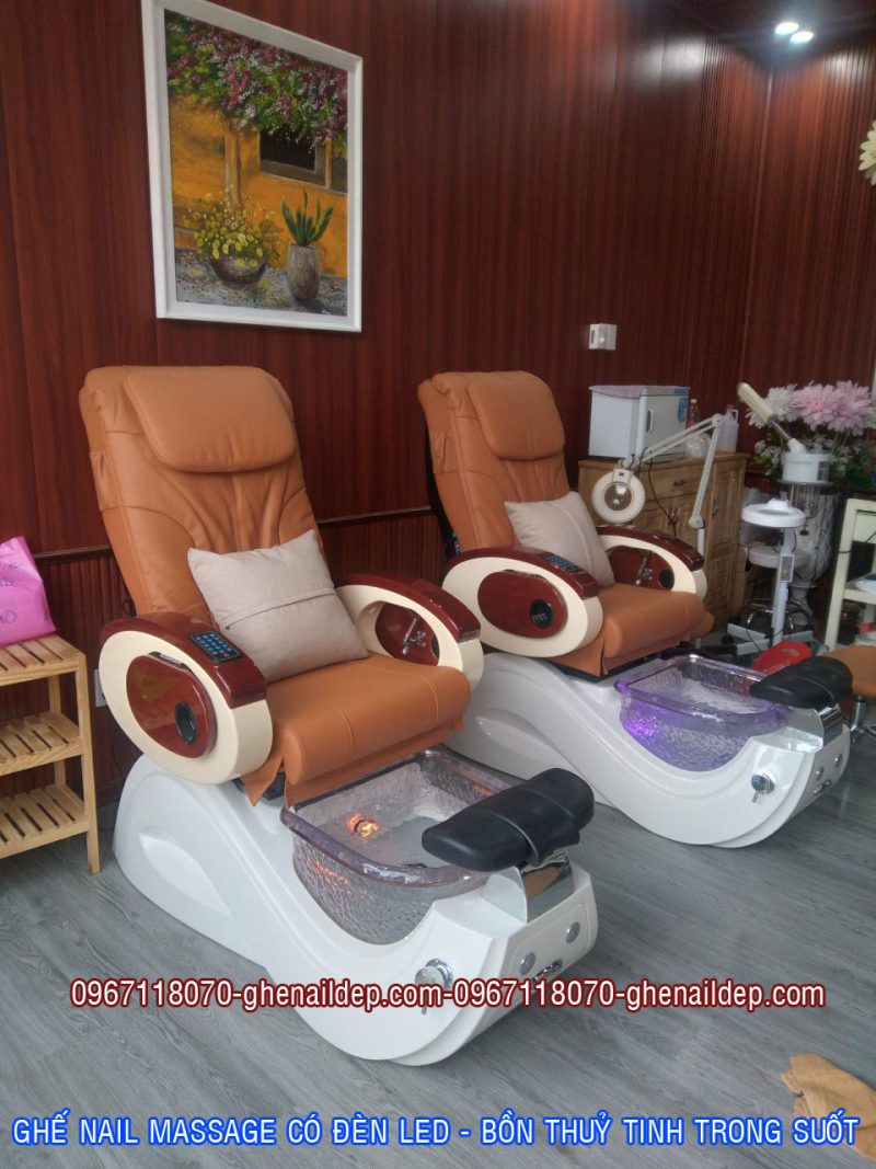 GHẾ NAIL MASSAGE CÓ ĐÈN LED- BỒN NGÂM CHÂN THUỶ TINH TRONG SUỐT