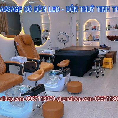 GHẾ NAIL MASSAGE CÓ ĐÈN LED- BỒN NGÂM CHÂN THUỶ TINH TRONG SUỐT