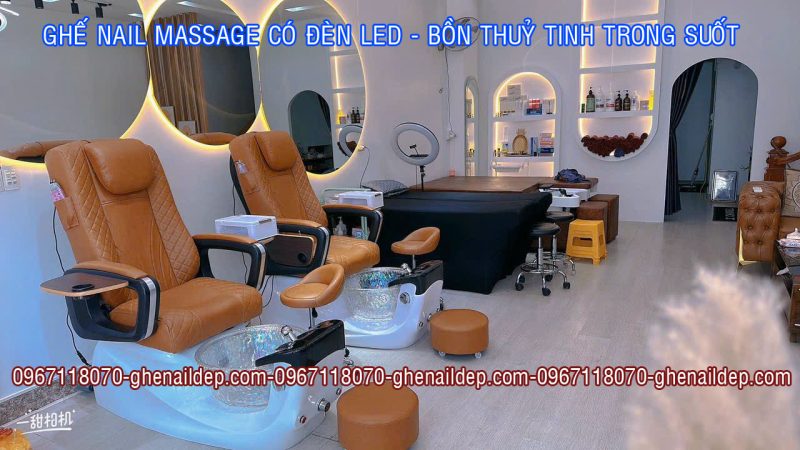 GHẾ NAIL MASSAGE CÓ ĐÈN LED- BỒN NGÂM CHÂN THUỶ TINH TRONG SUỐT